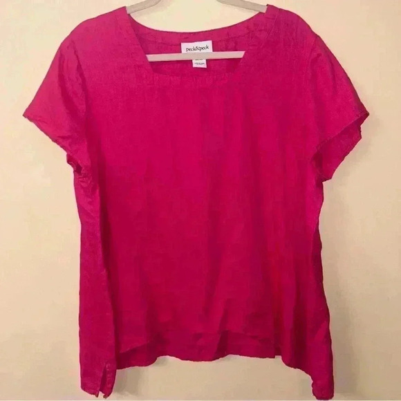 Peck & Peck Tunic Top 100% Linen Square Neck Hi Low Pink Blouse Size XL - Picture 1 of 4